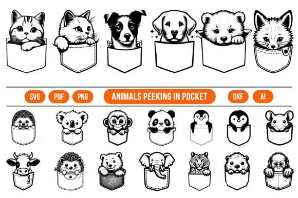 20 Animals Peeking in Pocket SVG Bundle
