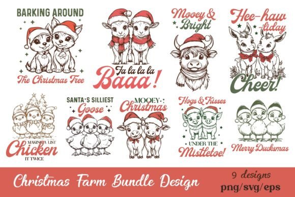 Christmas Farm SVG PNG Bundle Design