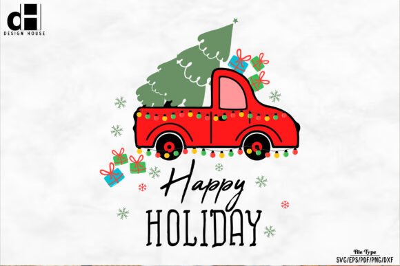 Hand Drawn Christmas Truck SVG PNG