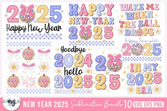 Happy New Year 2025 Retro Groovy SVG